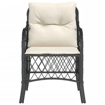 2 Black Poly Rattan Garden Chairs - Cream Cushion - 58.5 x 67 x 86cm