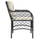 2 Black Poly Rattan Garden Chairs - Cream Cushion - 58.5 x 67 x 86cm