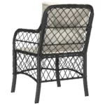 2 Black Poly Rattan Garden Chairs - Cream Cushion - 58.5 x 67 x 86cm