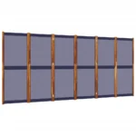 6 Panel Room Divider - Solid Acacia Wood - Dark Blue - 420 x 180cm