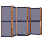 6 Panel Room Divider - Solid Acacia Wood - Dark Blue - 420 x 180cm