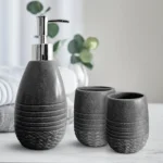 Stone-Effect Bathroom Accessory Set - ToothBrush - Lotion -Tumbler