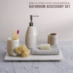 Stone-Effect Bathroom Accessory Set - ToothBrush - Lotion -Tumbler