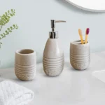 Stone-Effect Bathroom Accessory Set - ToothBrush - Lotion -Tumbler