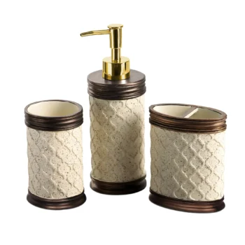 Bathroom Accessories - Set Of 3 - Lotion Dispenser - Toothbrush Holder And Tumbler