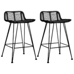 2 Bar Chairs - Black Rattan - 46 x 48 x 79cm