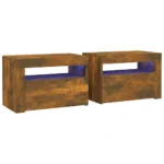 2 Bedside Cabinets with LEDs - Smoked Oak - 60 x 35 x 40cm