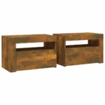 2 Bedside Cabinets with LEDs - Smoked Oak - 60 x 35 x 40cm