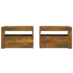 2 Bedside Cabinets with LEDs - Smoked Oak - 60 x 35 x 40cm