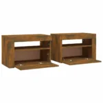 2 Bedside Cabinets with LEDs - Smoked Oak - 60 x 35 x 40cm