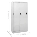 Steel Office Cabinet With Sliding Door - Light Grey - 90 x 40 x 180cm