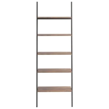 5 Tier Leaning Shelf - Dark Brown and Black - 64 x 34 x 185.5cm