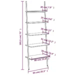 5 Tier Leaning Shelf - Dark Brown and Black - 64 x 34 x 185.5cm