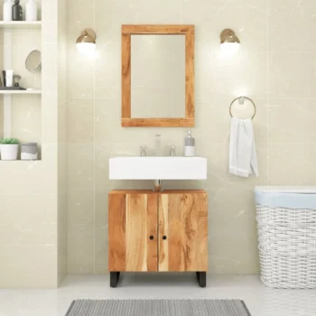 2 Piece Bathroom Furniture Set - Iron - Solid Acacia Wood