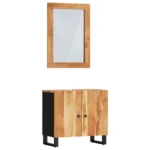 2 Piece Bathroom Furniture Set - Iron - Solid Acacia Wood