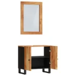 2 Piece Bathroom Furniture Set - Iron - Solid Acacia Wood