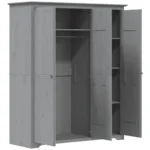 3 Door Bodo Wardrobe - Solid Pine Wood - Grey - 151.5 x 52 x 176.5cm