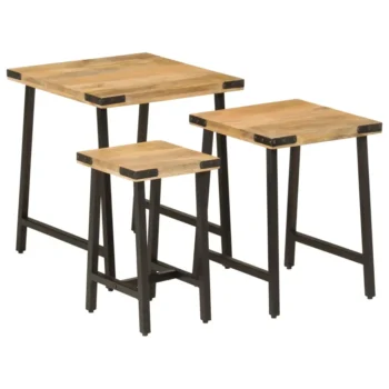 x3 Nesting Coffee Tables - Solid Mango Wood And Iron - 45 x 45 x 50cm