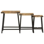 x3 Nesting Coffee Tables - Solid Mango Wood And Iron - 45 x 45 x 50cm