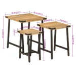 x3 Nesting Coffee Tables - Solid Mango Wood And Iron - 45 x 45 x 50cm