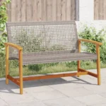 PE Rattan And Acacia Wood Garden Bench - Gray - 112 x 64 x 80cm