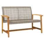 PE Rattan And Acacia Wood Garden Bench - Gray - 112 x 64 x 80cm