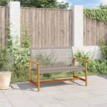 PE Rattan And Acacia Wood Garden Bench - Gray - 112 x 64 x 80cm