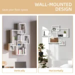 Wall Mounted Interlocking Cube Shelves - White - 89.5 x 65 x 10.2cm