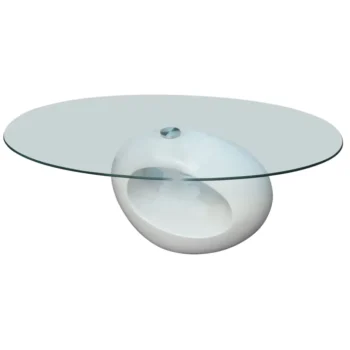 Coffee Table with Oval Glass Top - High Gloss White - 115 x 65 x 40cm