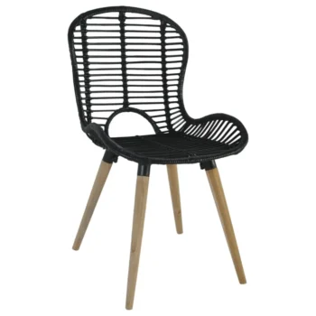 4 Natural Rattan Dining Chairs With Wooden Legs - Black