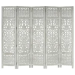 Panel Room Divider - Solid Mango Wood - Hand Carved - Grey - 200 x 165cm