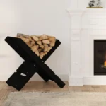 Log Storage Holder - Solid Pine Wood - Black - 47 x 39.5 x 48cm