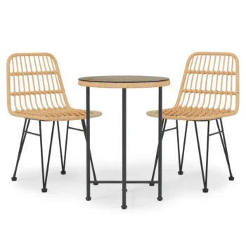 3 Piece Garden Dining Set - Poly Rattan - 48 x 62 x 84cm