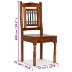 x6 Classic Dining Chairs - Solid Acacia Wood With Sheesham Finish - 43 x 43 x 100cm