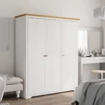 3 Door Bodo Solid Pine Wood Wardrobe - White - 146 x 53.5 x 173cm