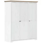 3 Door Bodo Solid Pine Wood Wardrobe - White - 146 x 53.5 x 173cm