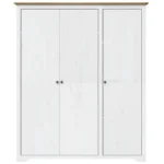 3 Door Bodo Solid Pine Wood Wardrobe - White - 146 x 53.5 x 173cm