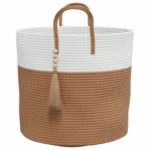 100% Cotton Storage Basket - Brown And White - 40 x 35cm