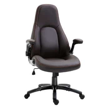 PU Leather Office Chair - Adjustable Height - Flip Up Armrests & Tilt Function - Dark Brown