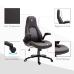 PU Leather Office Chair - Adjustable Height - Flip Up Armrests & Tilt Function - Dark Brown