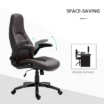 PU Leather Office Chair - Adjustable Height - Flip Up Armrests & Tilt Function - Dark Brown