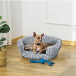 Wicker Pet Bed Willow Basket With Cushion - Grey - 57 x 46 x 17.5cm