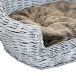 Wicker Pet Bed Willow Basket With Cushion - Grey - 57 x 46 x 17.5cm