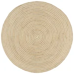 Round Handmade Jute Rug - Natural & White -150cm