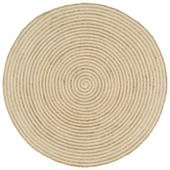 Round Handmade Jute Rug - Natural & White -150cm