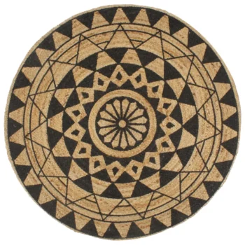 Round Hand-braided Jute Rug - Natural & Black - 120cm