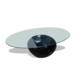 Organic Design Coffee Table With Oval Glass Top - High Gloss Black - 115 x 65 x 40cm