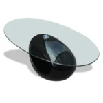 Organic Design Coffee Table With Oval Glass Top - High Gloss Black - 115 x 65 x 40cm