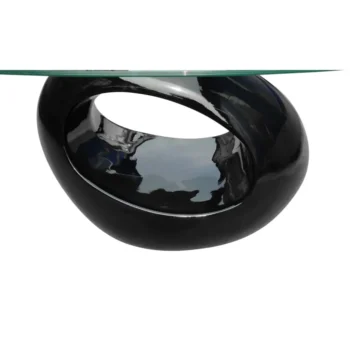 Organic Design Coffee Table With Oval Glass Top - High Gloss Black - 115 x 65 x 40cm