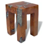 Handmade Solid Teak Wood and Resin Stool - 30 x 30 x 40cm